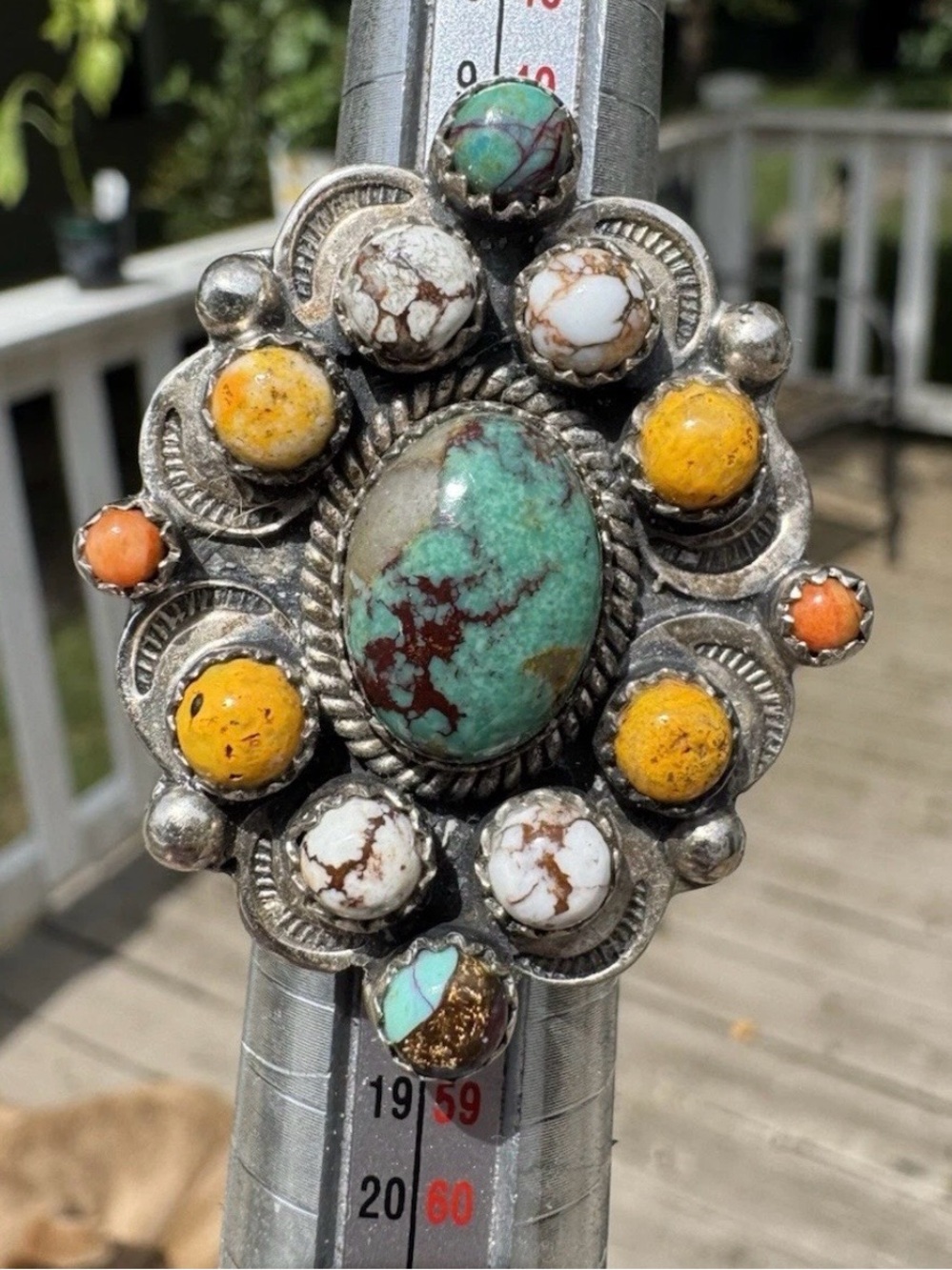 Brushed Sterling Silver 925 Turquoise Bumblebee Jasper Wild Horse Cluster Ring